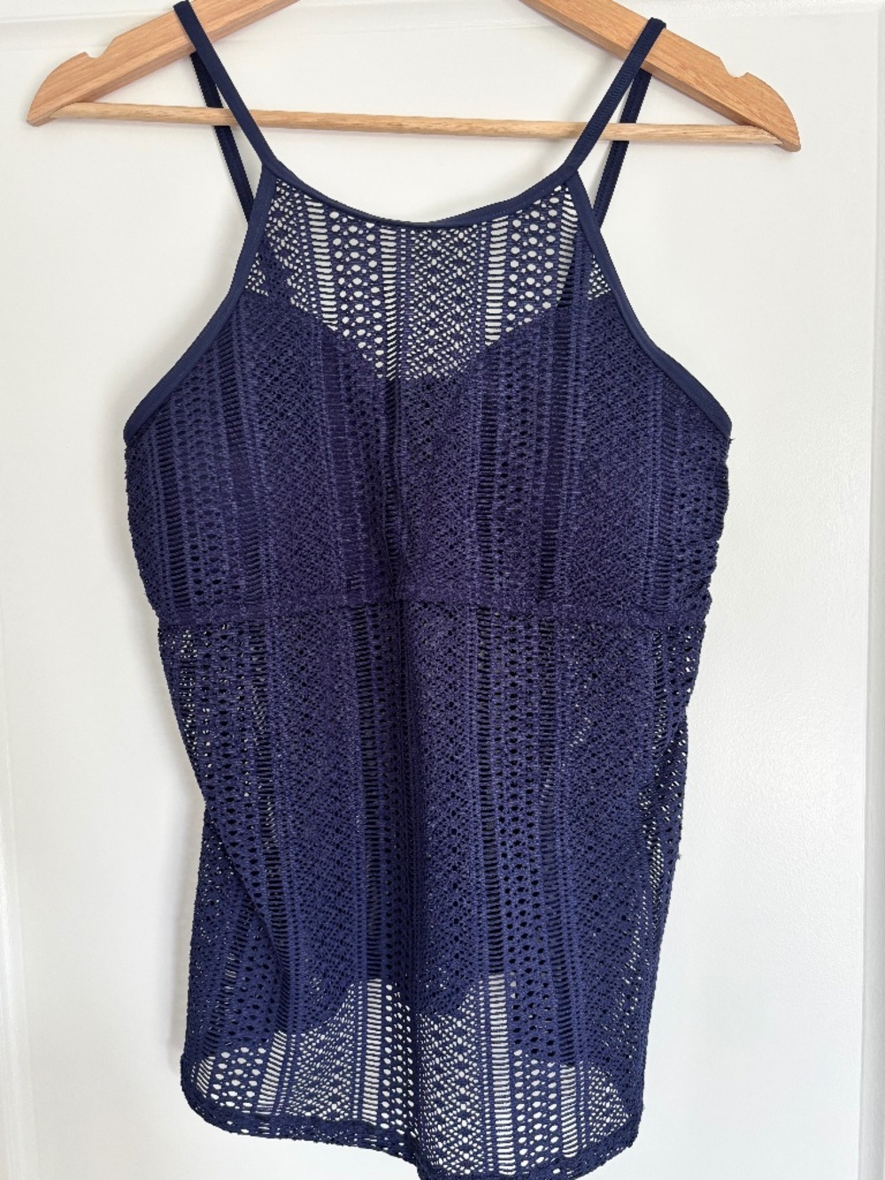 NWT Turquoise Couture Navy Crochet Mesh Tankini Top Women’s Size Large